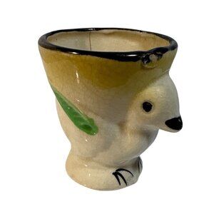 Bird Figurine Egg Cup Made In Japan Yellow Green With Black Accents 1950's READ